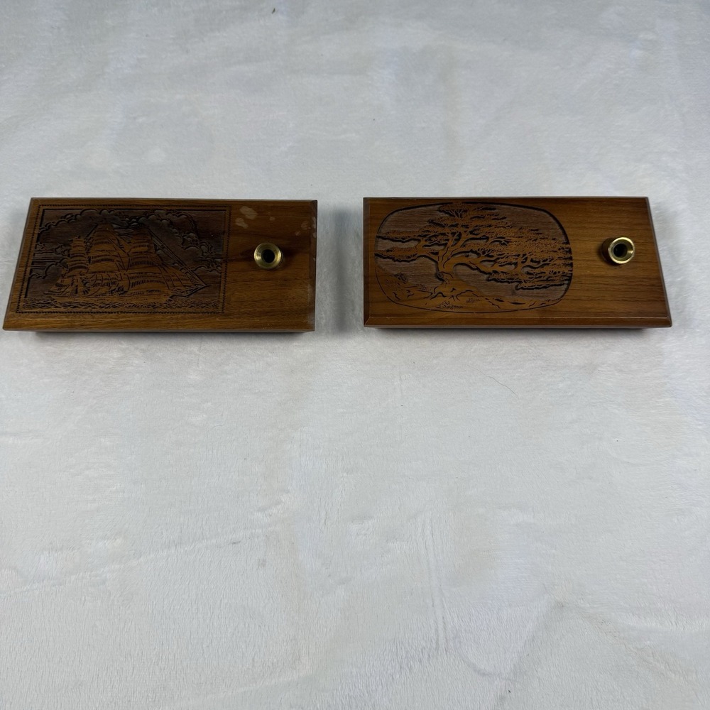 Vintage Lasercraft Solid Walnut Pen Holder Lot Ship Tree Laser Engraved USA